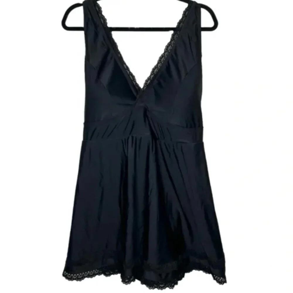 Torrid Mid Lace Trimmed Swim Dress with Brief Deep Black‎ size 4X